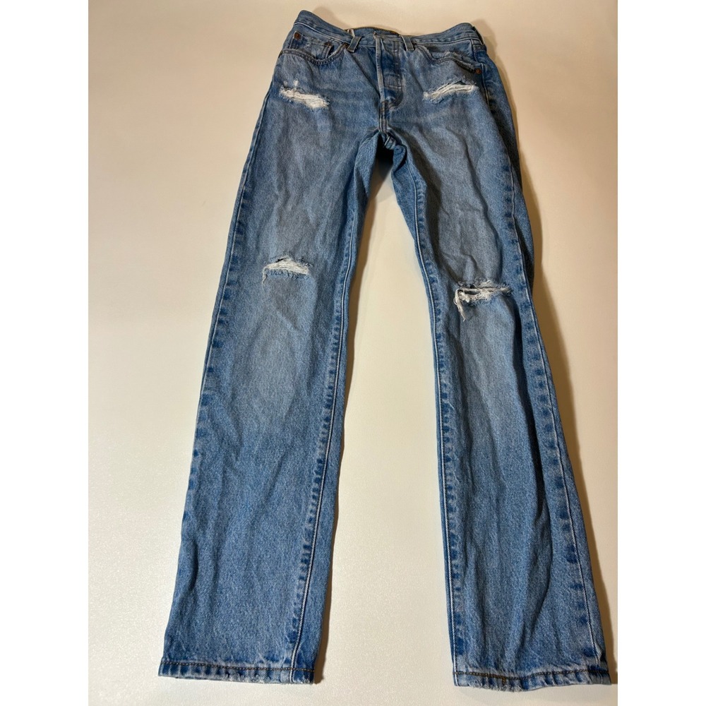 Levi's Jeans Women's W24 L30 Blue 501 Original Fit Distressed High Rise